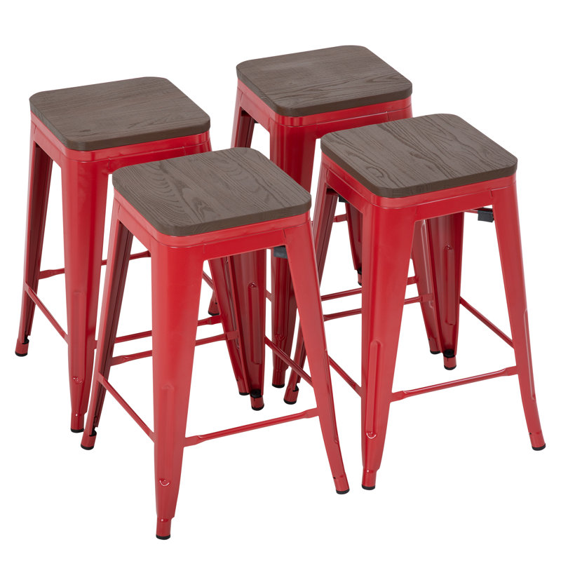 Malakoff Counter Stool with Metal Frame, Red