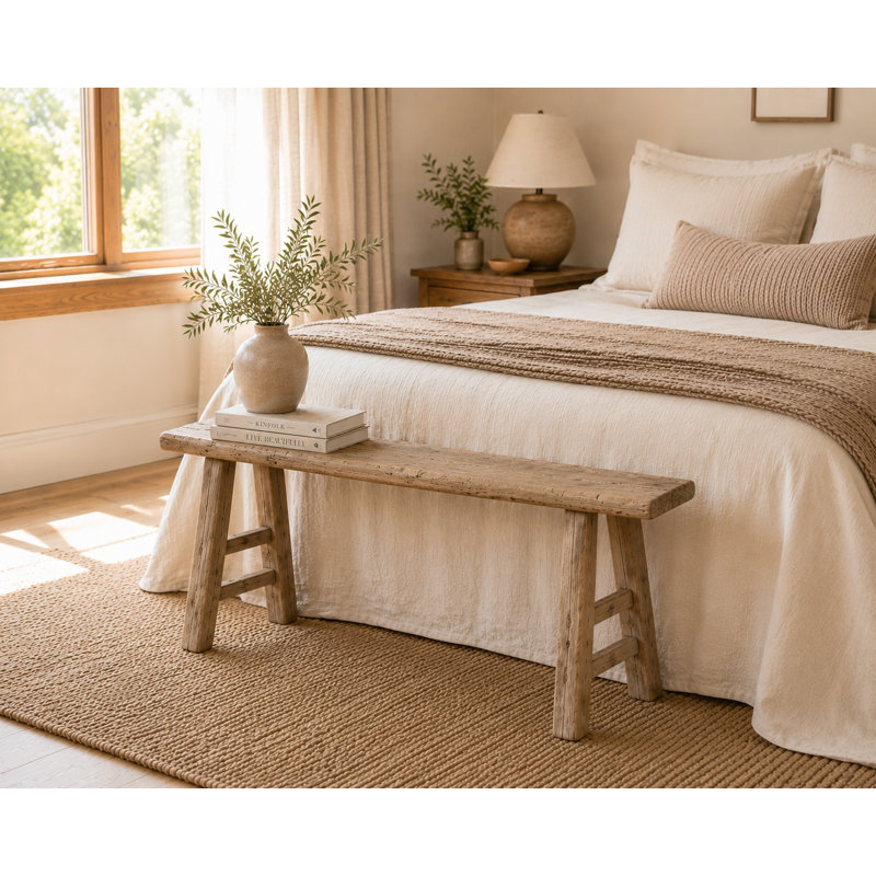 Lily's Living Vintage Noodle Bench, Weathered Natural Wood Finish , 20" H x 50" W x 5.5" D