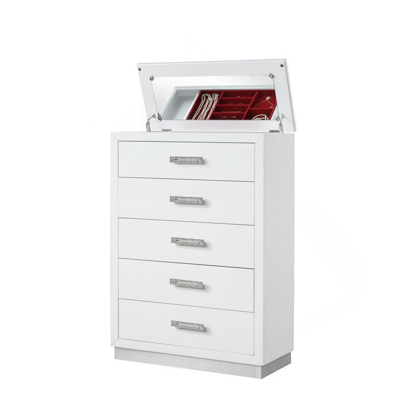 Commode Coco avec couvercle en miroir en bois blanc laiteux