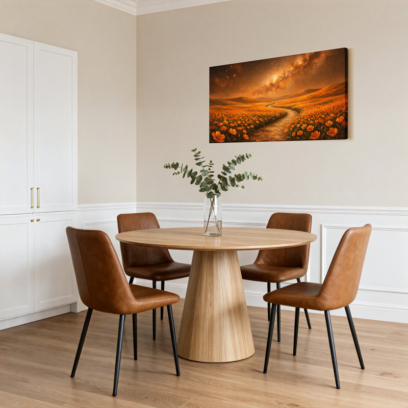 Tableau sur toile représentant un champ de coquelicots orange, H 28 po x l 58 po
