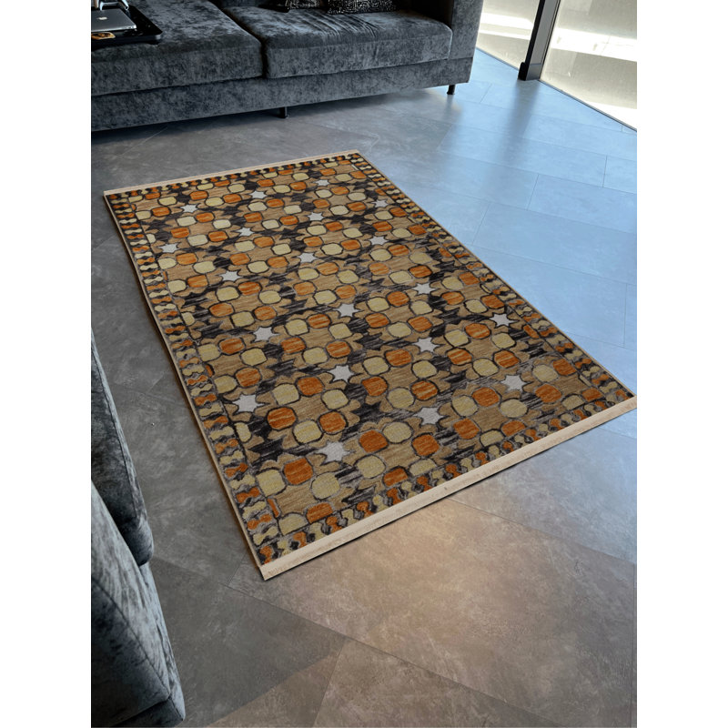 Tapis décoratif multicolore à motifs géométriques et frangés, Tapis de couloir 2 pi 8 po x 7 pi 11 po