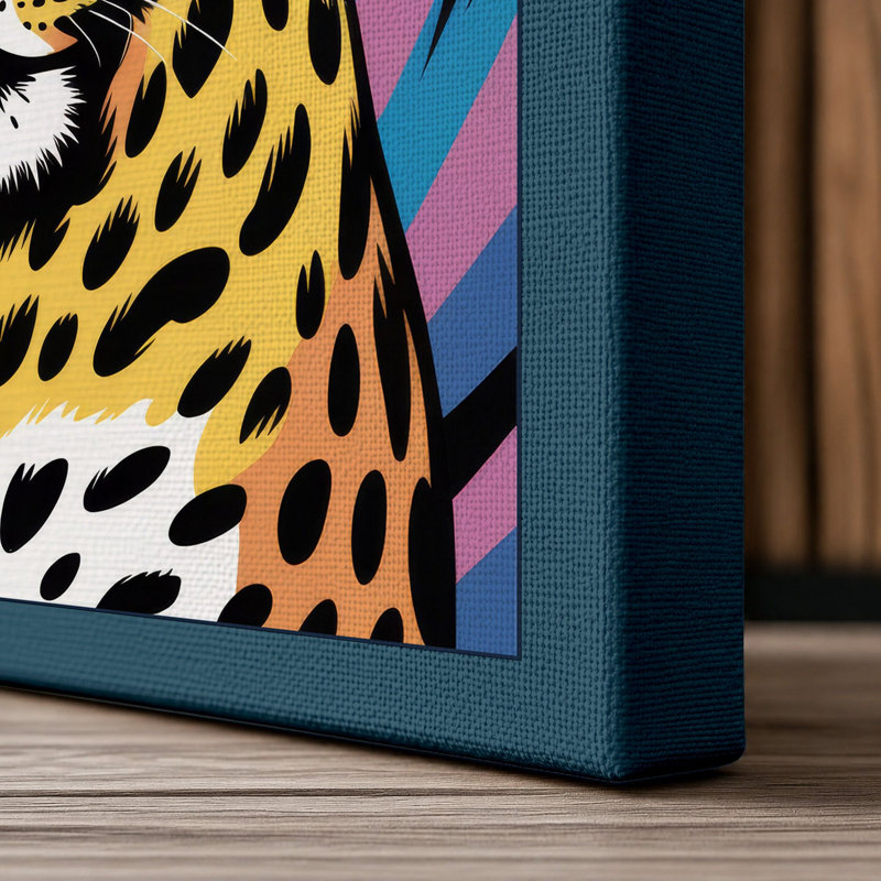 Bold Leopard Pop Art - Wrapped Canvas, 36x24 - 91.4 x 61.0 cm, Teal Border
