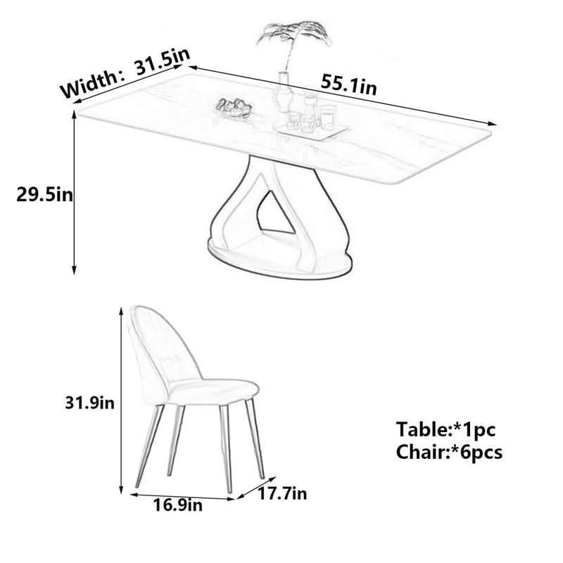 Modern Italian Dining Table, 29.5"H x 55.1"L x 31.5"W