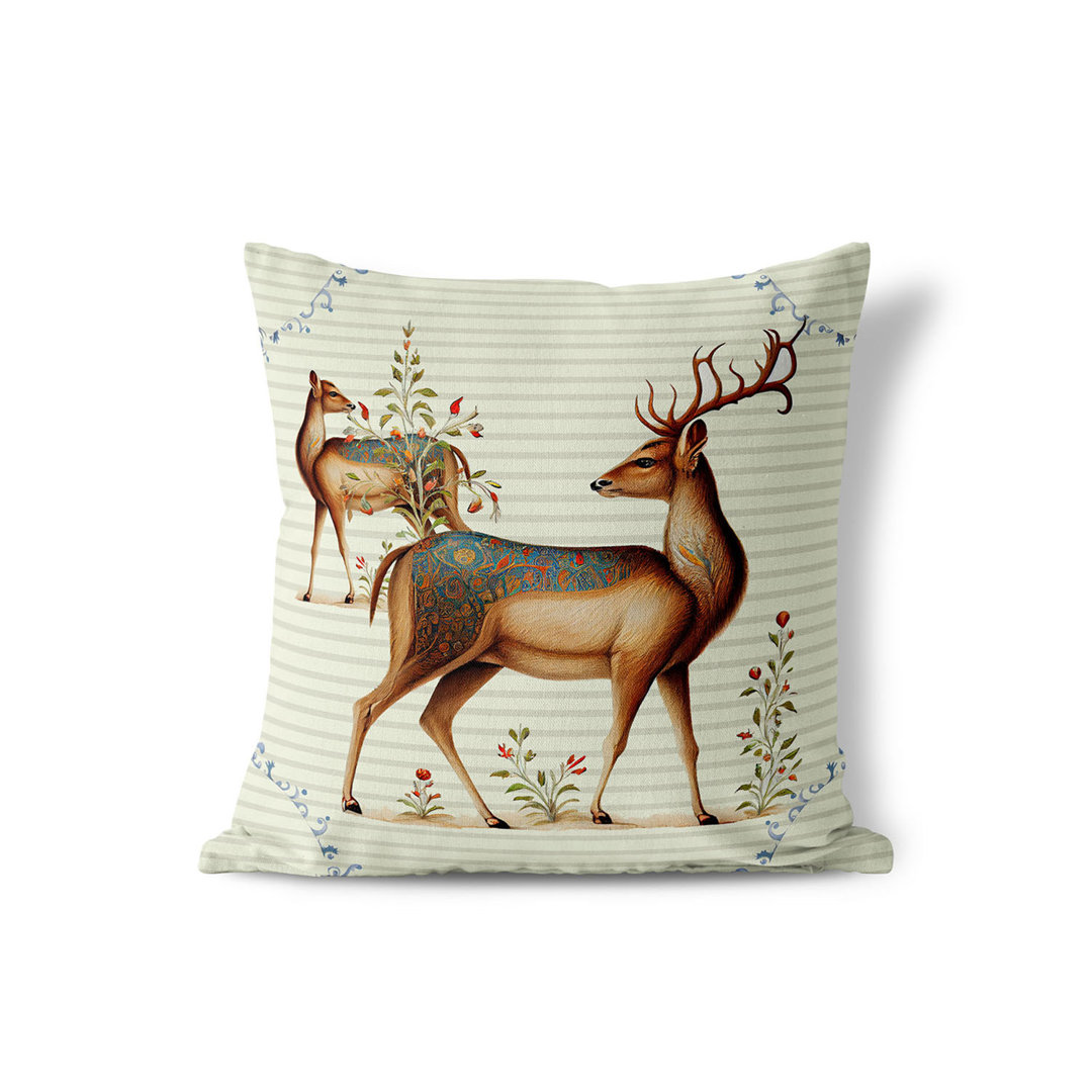 Deer Love Delights Floral Square Cushion With Filling