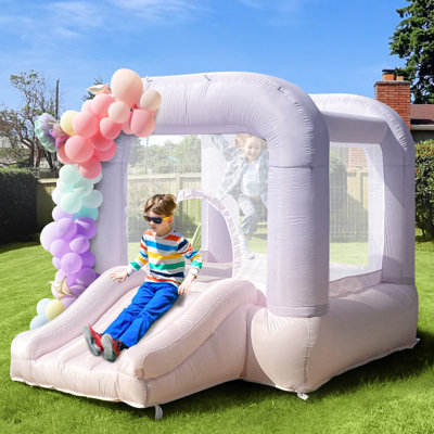 Château gonflable pour tout-petits, mini-château gonflable rose avec glissoire et ventilateur pour l'intérieur / extérieur, cadeau d'anniversaire pour enfants / tout-petits
