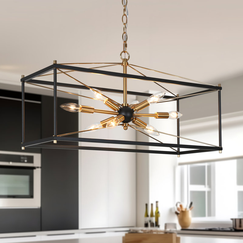 8-Light Modern Lantern Square Sputnik Metal Chandelier
