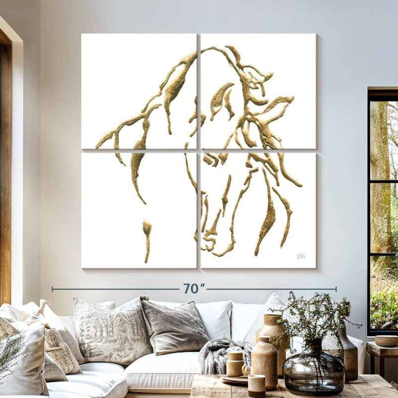Brampt Gilded Stallion On White, 57" H x 57" W