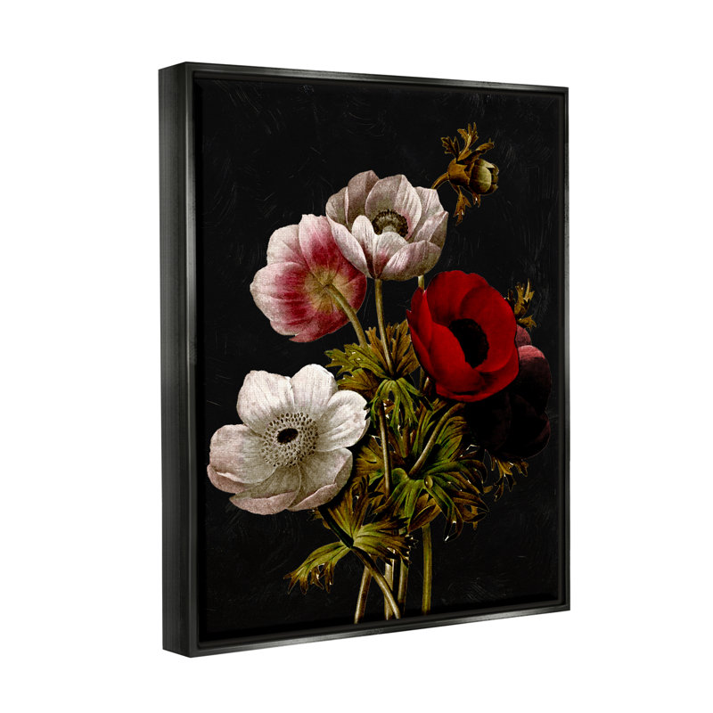 «Red Barrel Studio® Vintage Poppy Bouquet» par Piddix, Cadre flottant noir de jais, H 21 po x l 17 po x P 1,7 po
