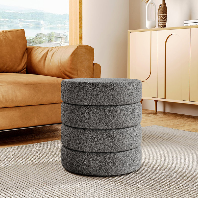 43cm Wide Tufted Round Solid Colour Footstool Ottoman
