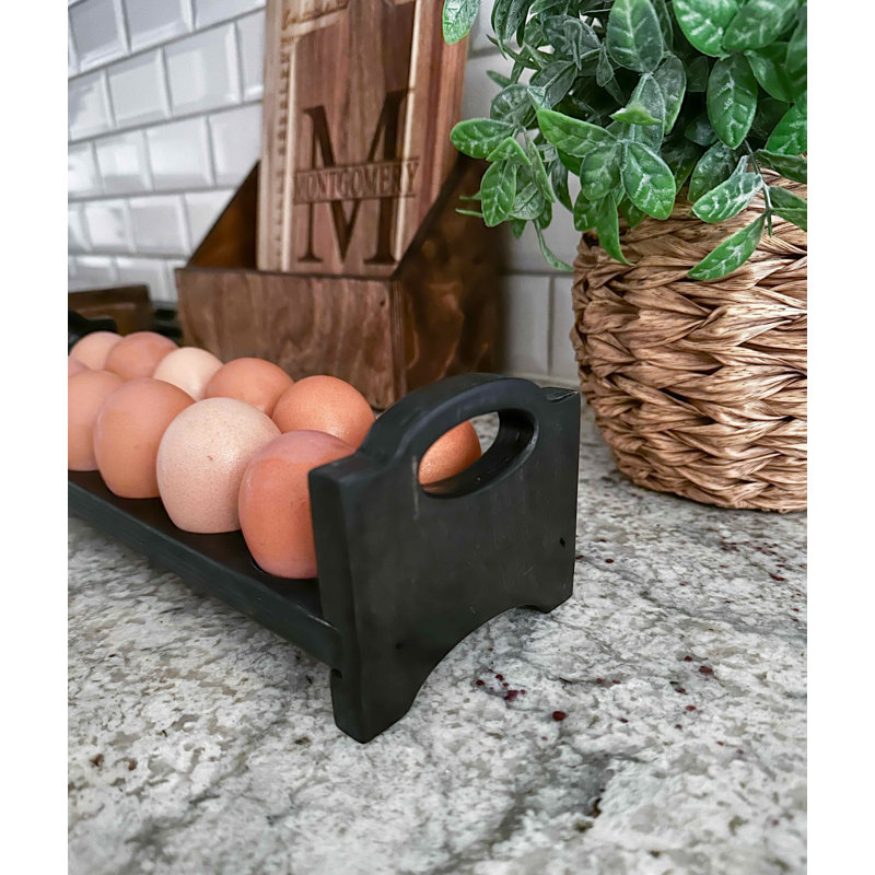 Porte-œuf en bois Farmhouse - Plateau de comptoir empilable fait à la main pour 12 œufs, Noir