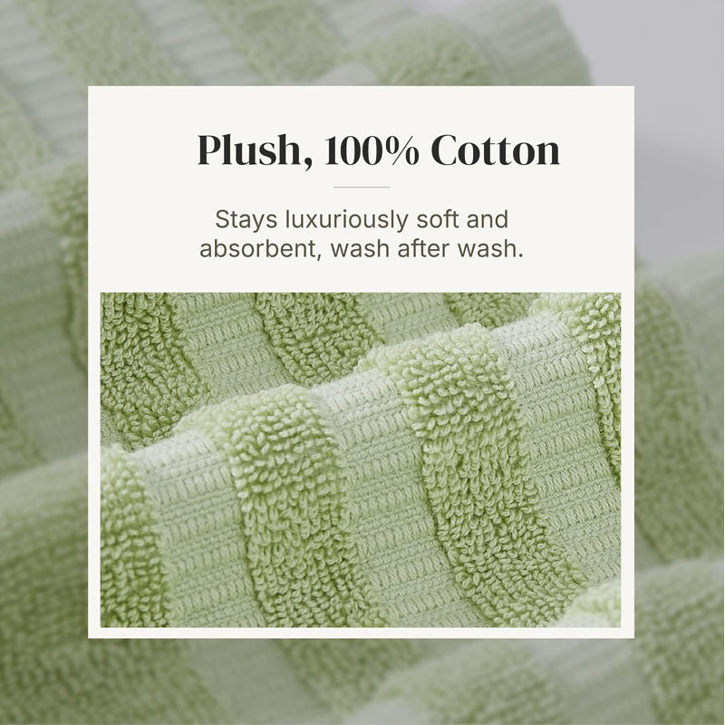 Ensemble de serviettes 6 pièces 100% coton Organic Vines - jacquard teint en fil et uni - comprend 2 serviettes de bain, 2 serviettes à main, 2 débarbouillettes - absorbant, à séchage rapide, doux et durable - vert sauge
