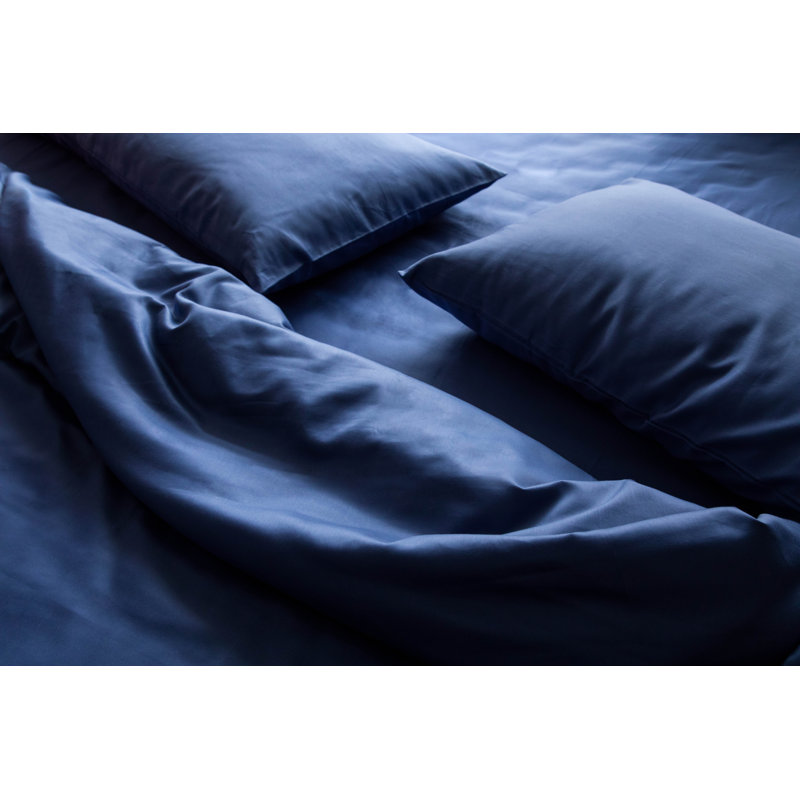 Ensemble de draps 100% coton 400 fils Sateen, Bleu foncé, Simple TG