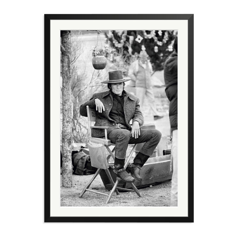 Clint Eastwood Relaxing On Set, 38" H x 27" W, Black