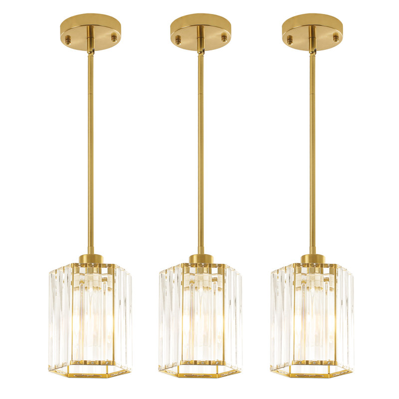 3 Pack Crystal Pendant Lighting For Kitchen Island, Gold