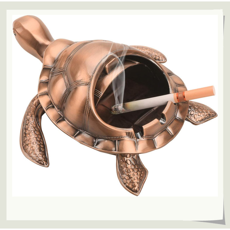 Cendrier en alliage de zinc rétro en forme de tortue, semi-fermé, coupe-vent, anti-odeur, 3 fentes à cigares, cadeau de décoration polyvalent