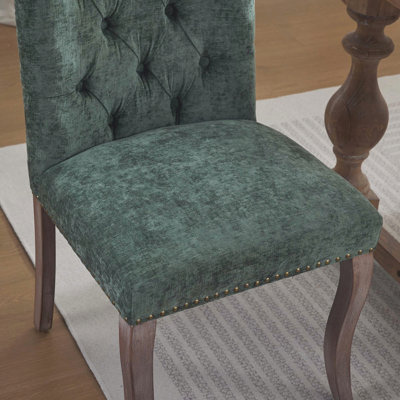 Chaise de salle à manger rembourrée en tissu, pieds courbés en bois massif, chaise de salle à manger de salle à manger, ensemble de 2
