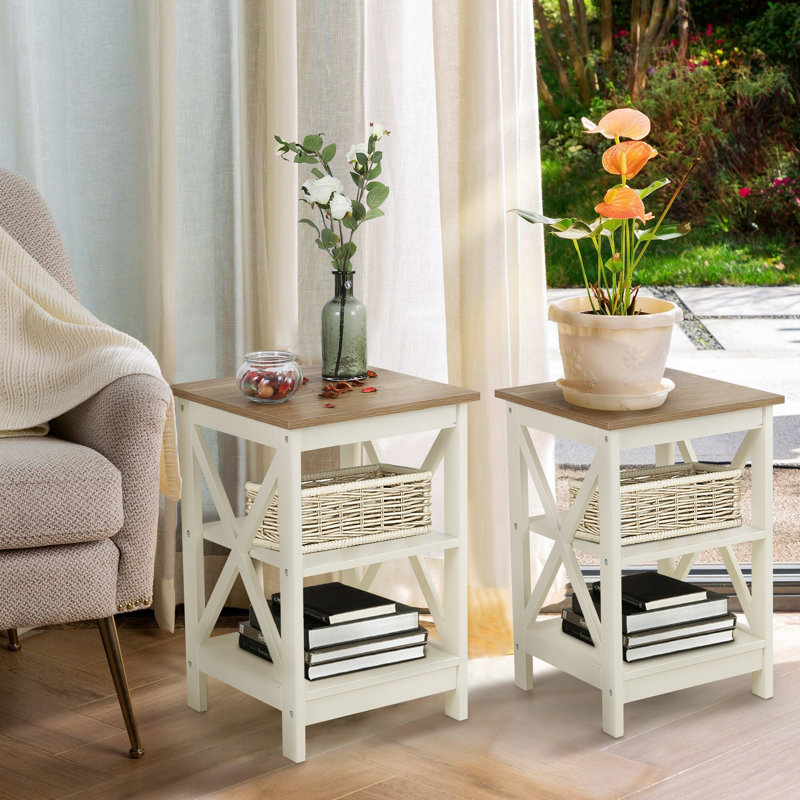 Versa End Table Set, Oak Wood/Ivory