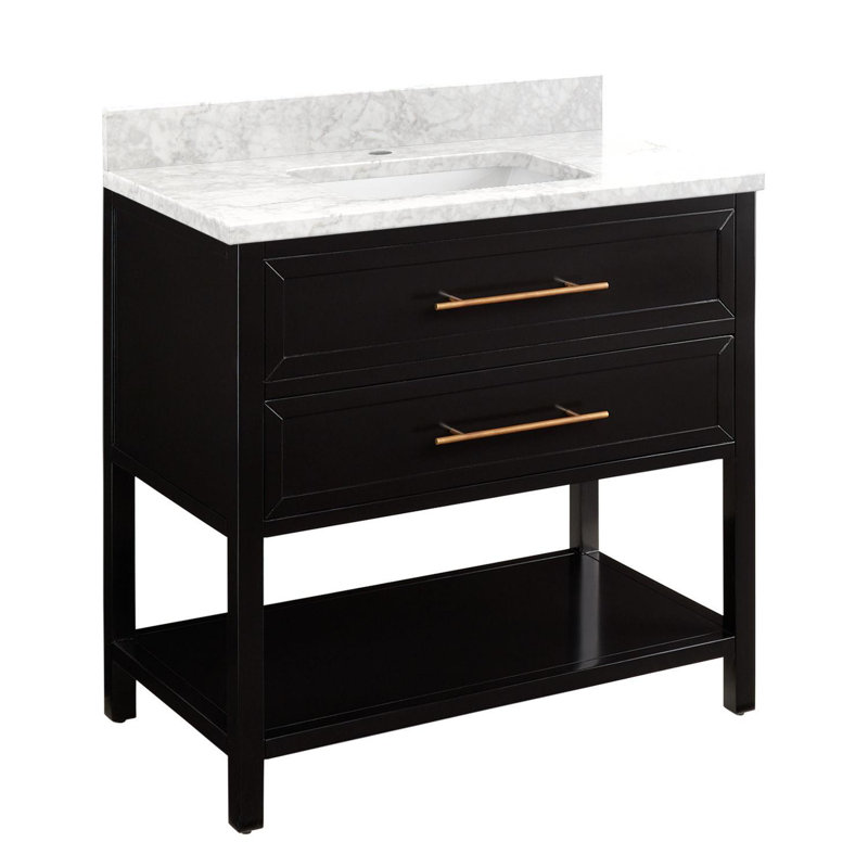 36" Robertson Single Bathroom Vanity Set with Rectangle Undermount Sink, Carrara Marble, Single Hole, Black
