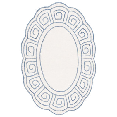 Novelty Gregorey Hand Tufted Wool/Cotton Geometric Rug in Ivory/Blue