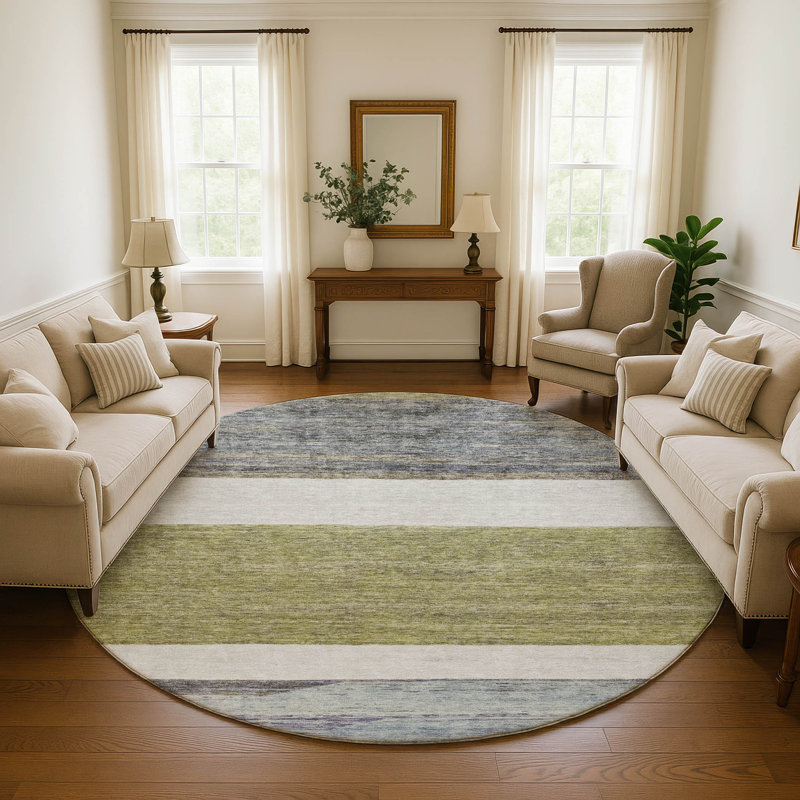 Premium Machine Washable Marasco AMF1624 Stripes Rug, Round 8'