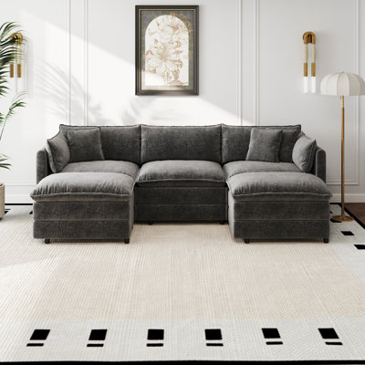 Canapé-lit en chenille moderne avec repose-pieds
