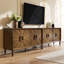 Crédence rustique de style ferme américaine, 152 x 40 x 81 cm, en bois massif et MDF, monobloc, brun antique, portes à motif soleil et étagères réglables.
