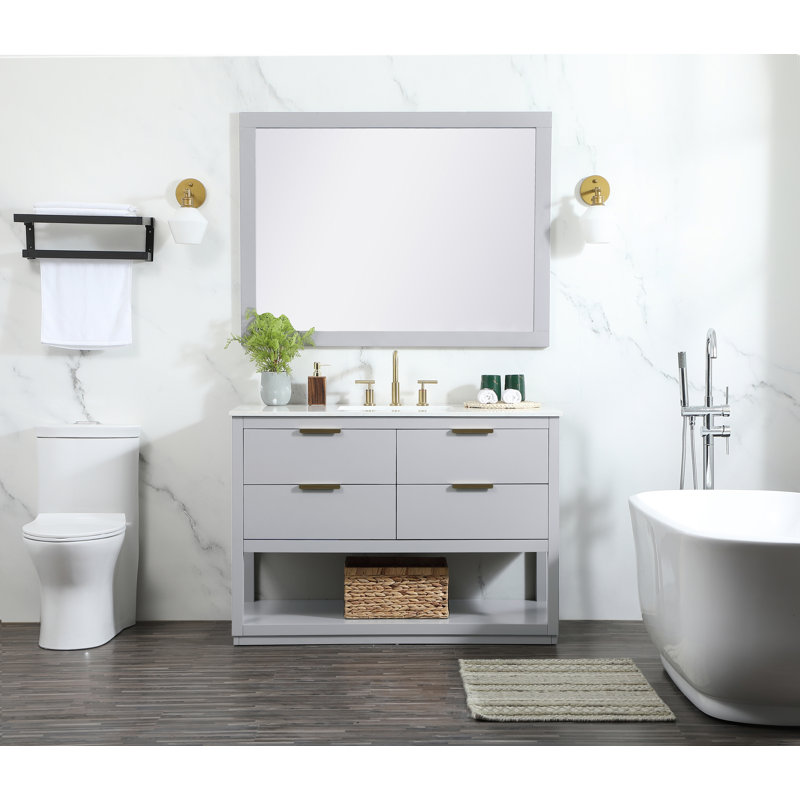 Larkin 48'' Gray Solid Wood Bathroom Vanity with Marble Top