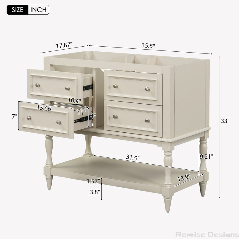 Base de meuble-lavabo simple 35,5 po seulement, Beige