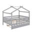 Full size wooden house bed with trundle-1443605070
