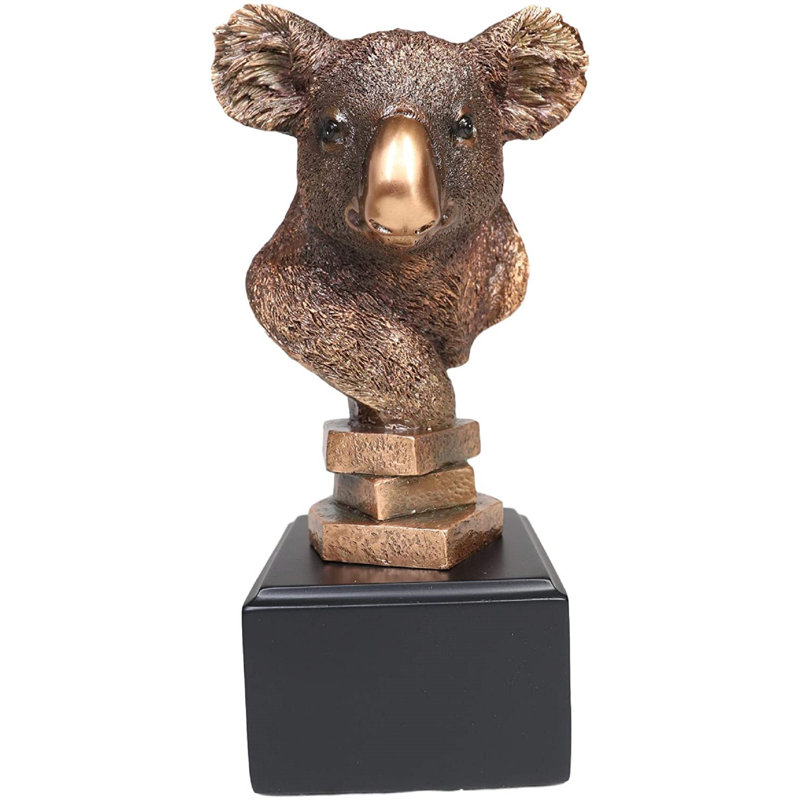 Statue de résine de buste de koala australien exotique en résine au fini électroplaqué en bronze avec base de trophée noir animal Marsupial Bears