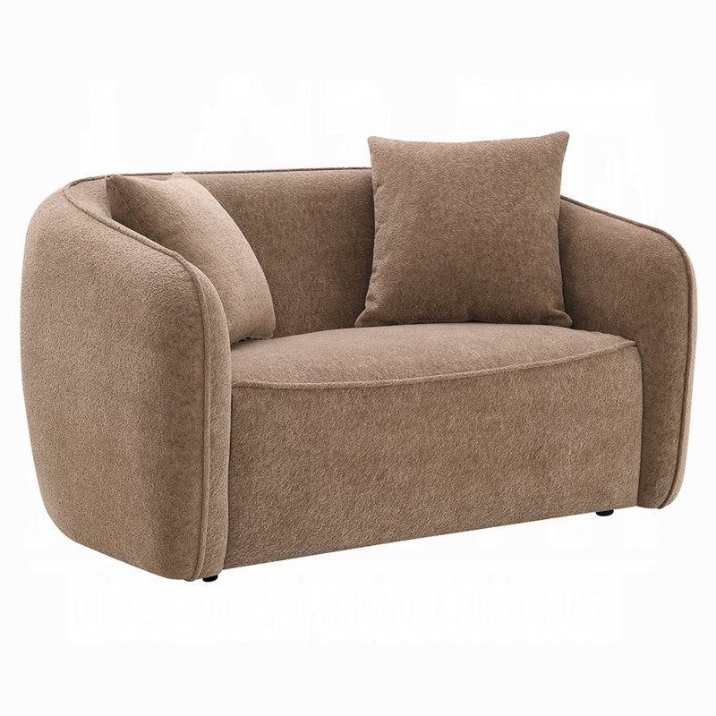 Causeuse Keina, 2 coussins décoratifs, chenille brun doux moderne, 57 po, Brun