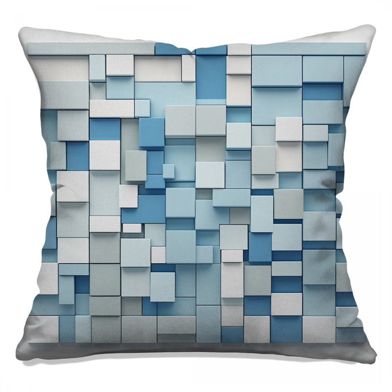 Blue White Rectangular Blocks Double Sided Throw Pillows, 14 x 14 inches
