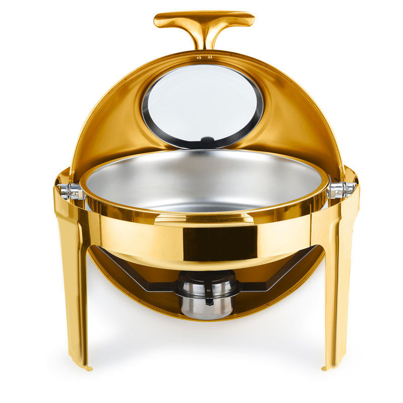 Plats de réchaud 6QT pour buffet, chauffe-plats pour la restauration, ensemble de plats à frire ronds, réchauds en acier inoxydable et ensemble de réchauds à buffet avec couvercle visible, rond