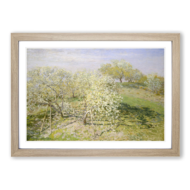 Spring Fruit Trees in Bloom by Claude Monet - Picture Frame Painting, 36cm H x 48cm W x 2cm D, Oak