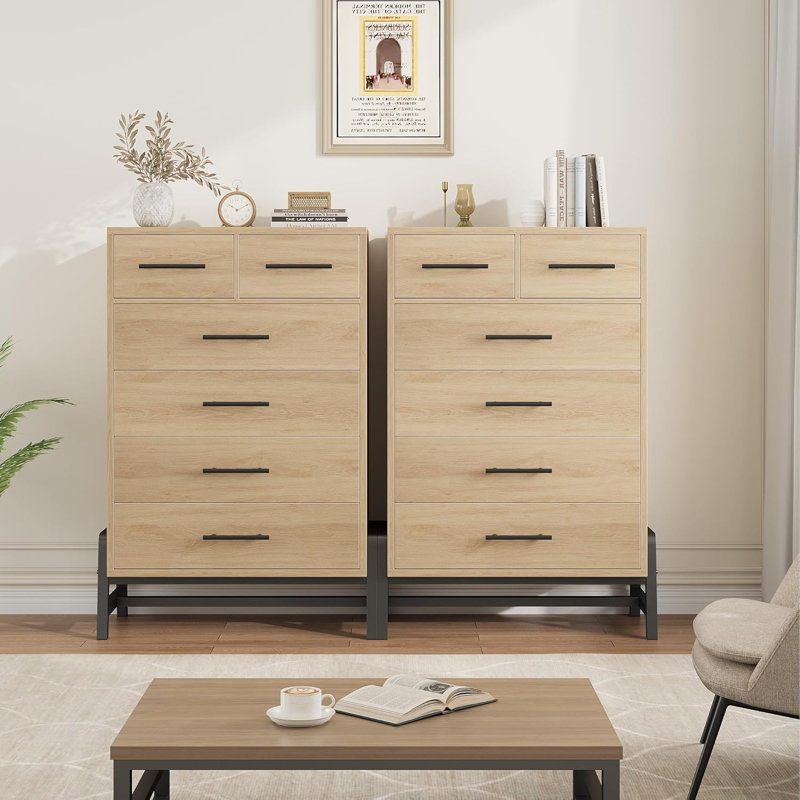 Commode 4 + 2 pour la chambre à coucher, commode haute 46,6 po, tiroir haut avec rangement autoportant, commode en bois pour commode pour le salon, la chambre à coucher, le vestibule