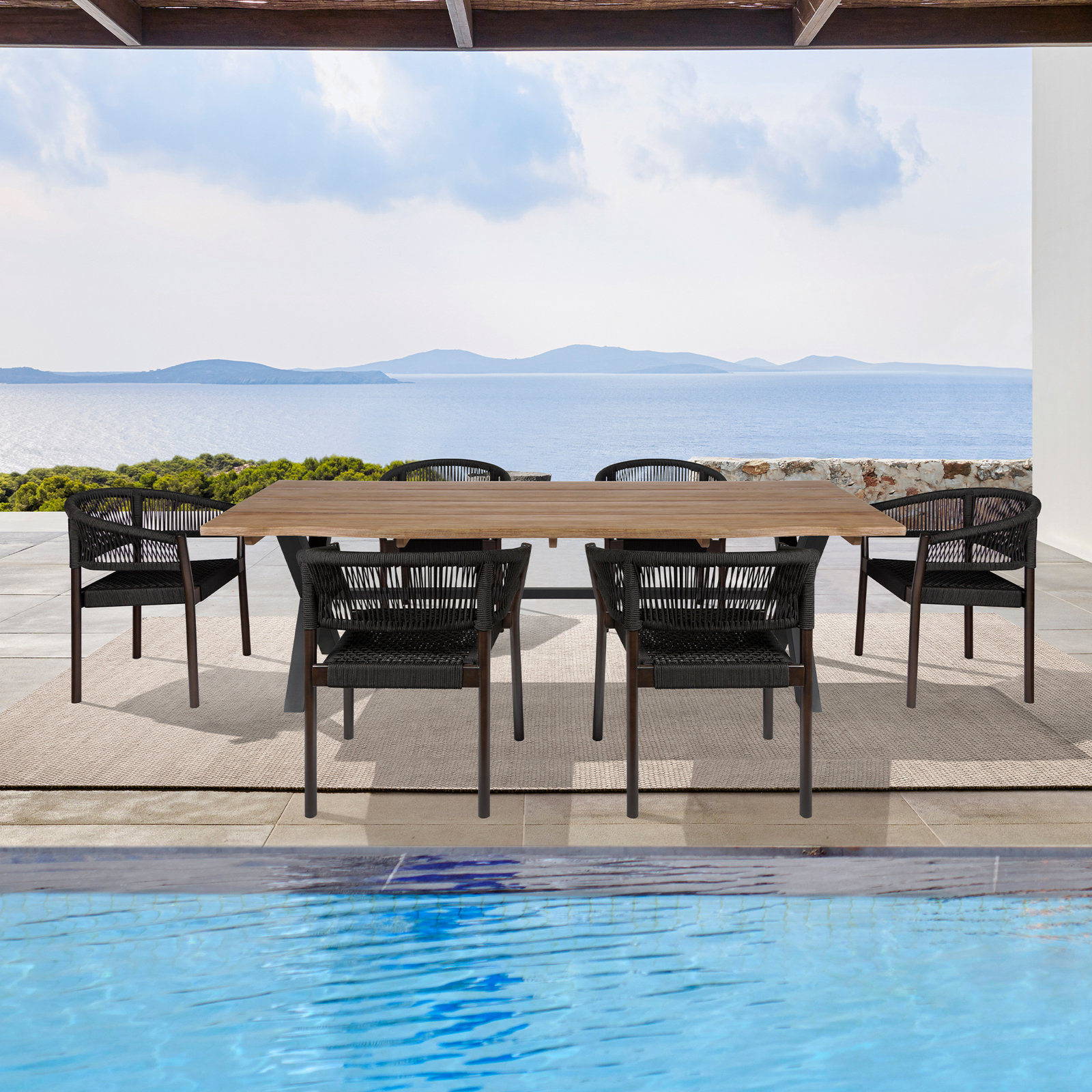 Eloisa 95" Eucalyptus Patio Dining Set, 6