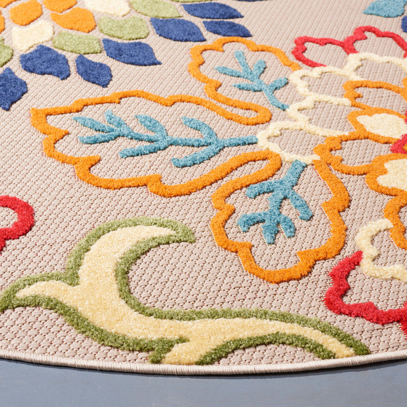 Tapis d'intérieur / extérieur floral Benner Performance, Rond 5 pi 3 po