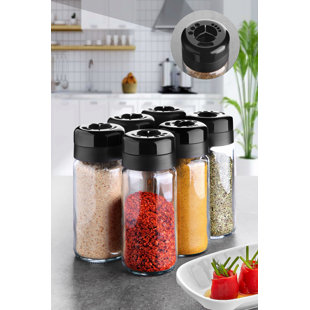 6oz, BEST VALUE 14 Glass Spice Jars includes pre-printed Spice Labels. 14  Square Empty Jars, Airtight Cap, Chalkboard & Clear Label, kitchen Funnel  Pour/Sift Shakers