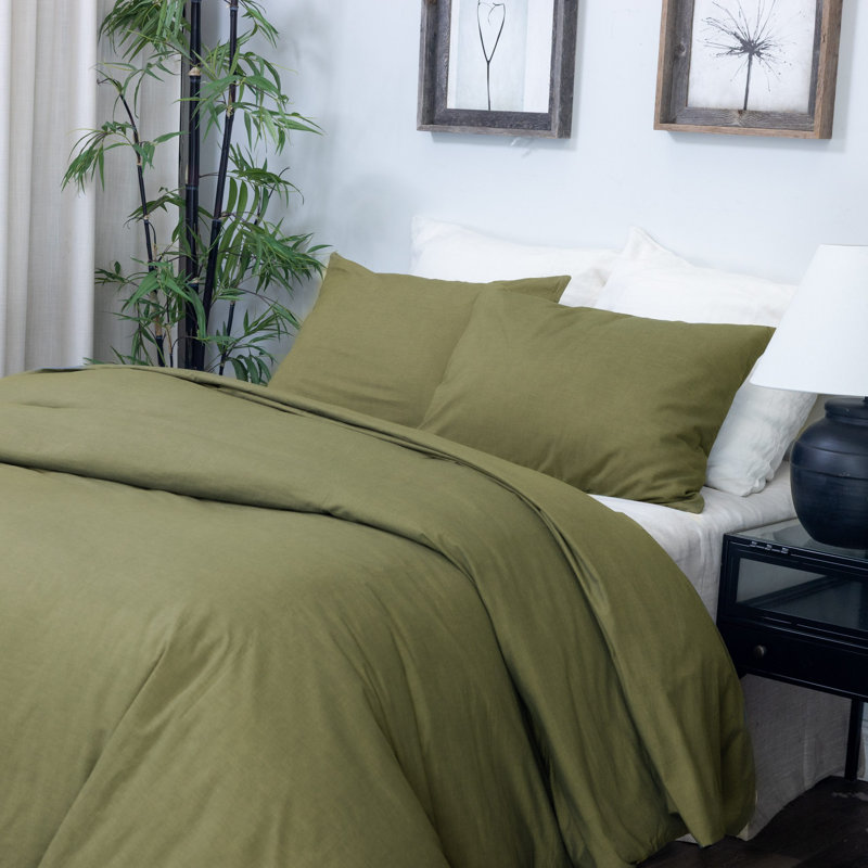 Housse de couette SENSA, CHAMBRAY, ensemble, Housse de couette très grand et 2 taies, Vert