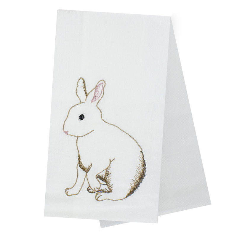 Serviette de toilette lapin en coton blanc et brun de 63,5 cm