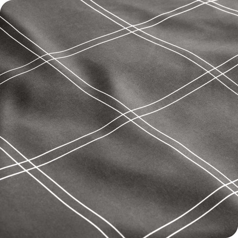 Twin XL Grey and White Plaid Microfiber Sheet Set