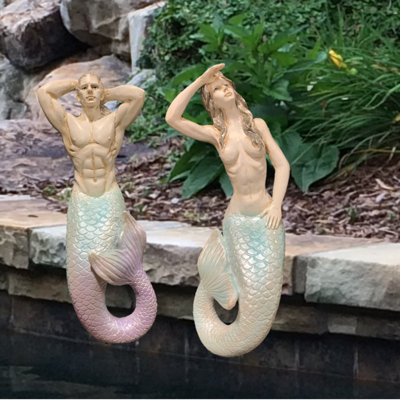 Ensemble de statue de jardin 2 pièces Life's a Beach Classic Mermaid and Merman
