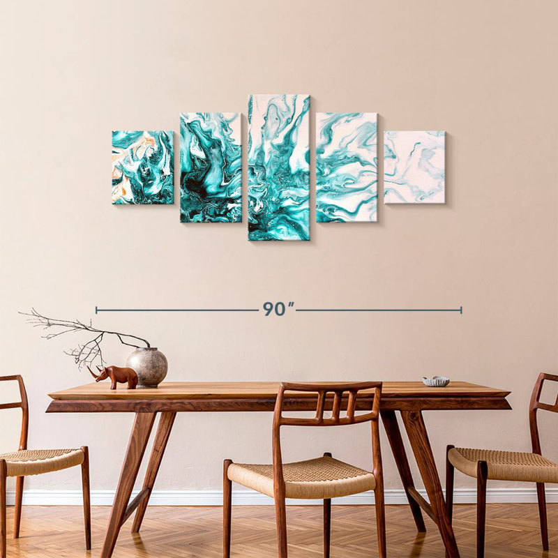 Avery turquoise abstrait dynamique, H 36 po x l 80 po
