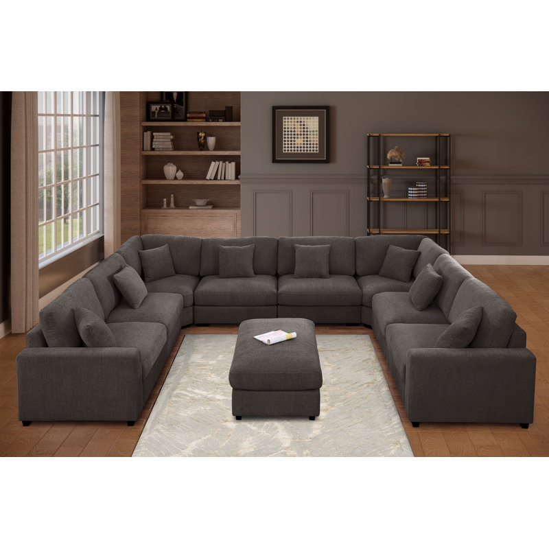 Chenille Modular 12-piece Oversized Reversible Corner Sectional, Dark Gray Polyester