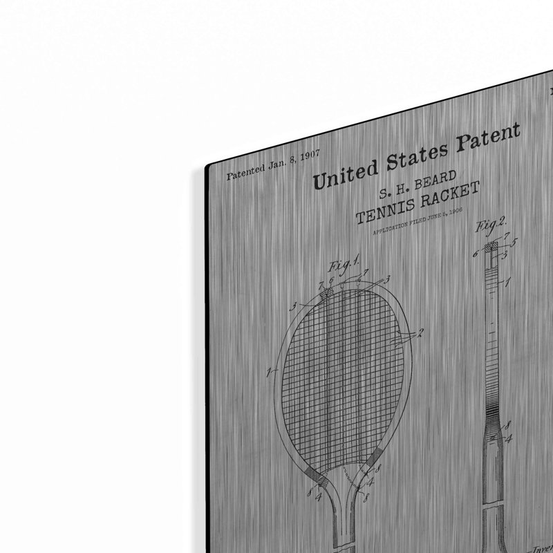 «Tennis Racket Blueprint Brevet White» par Patents, H 16 po x l 12 po