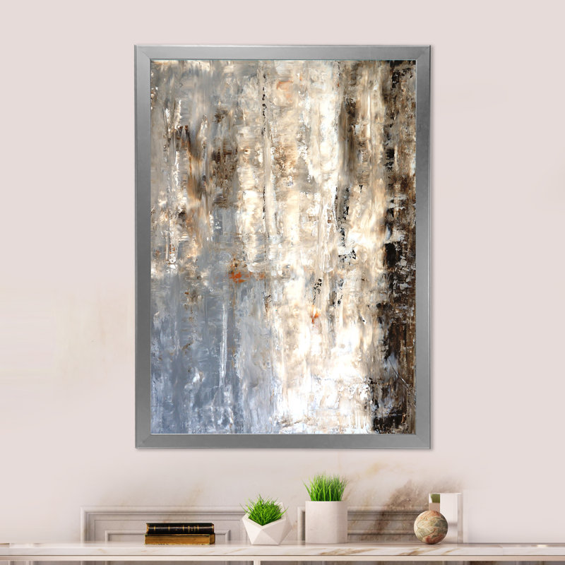 Art moderne gris et bleu II 2FDP47733, H 32 po x l 16 po x P 1 po, Encadrement argenté