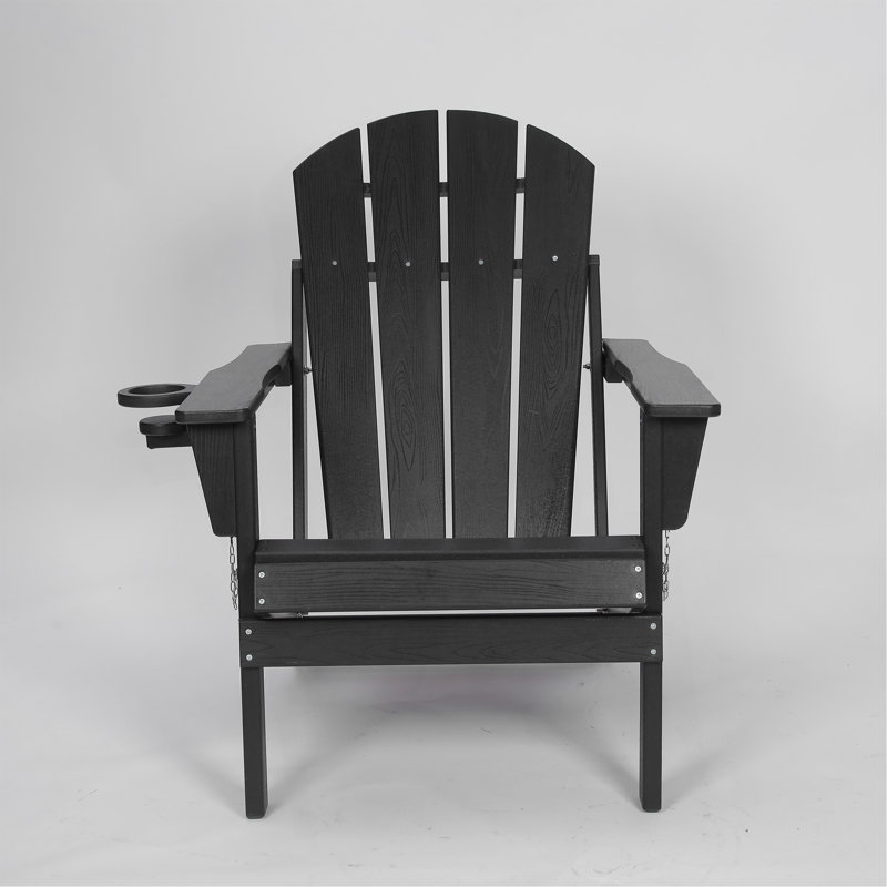Chaise pliante en PEHD Adirondack double porte-gobelet en bois, Noir