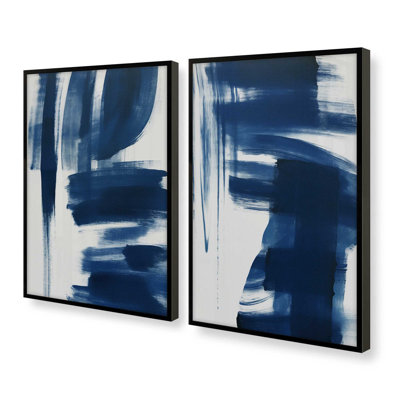 Ensemble de 2 impressions azur brossées dans un cadre doré poli, 14 po x 11 po