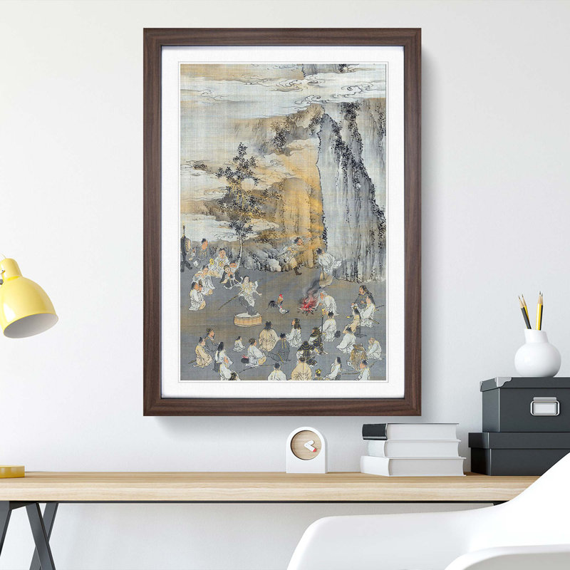 Luring the Sun Goddess from the Cave by Kono Bairei - Framed Print, Walnut Framed, 65cm H x 48cm W x 2cm D