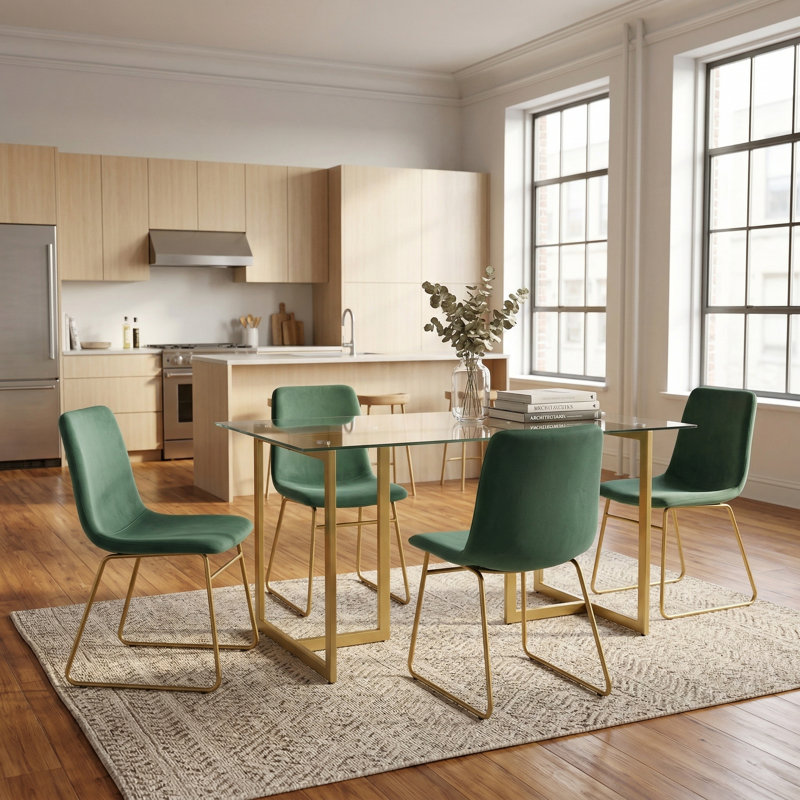 Tariebi 4 - Person Double Pedestal Base Dining Set, Green/Gold